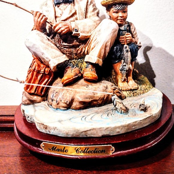 Always Time for Fishing! Man & Boy ~ Marlow Collection Resin Figurine, Wood Base - Picture 9 of 14